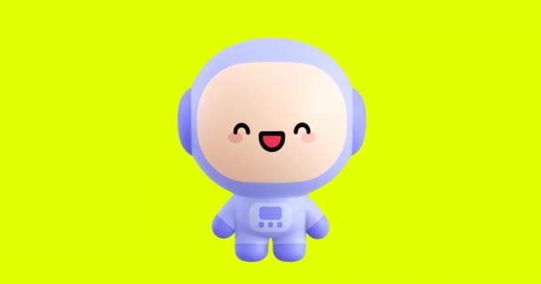 有趣的环路卡通卡瓦伊宇航员的角色 可爱的情感和感动的动画 4K视频 — 图库视频影像