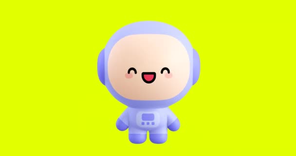 Funny Looped Personaje Dibujos Animados Astronauta Kawaii Emociones Lindas Movimiento — Vídeo de stock