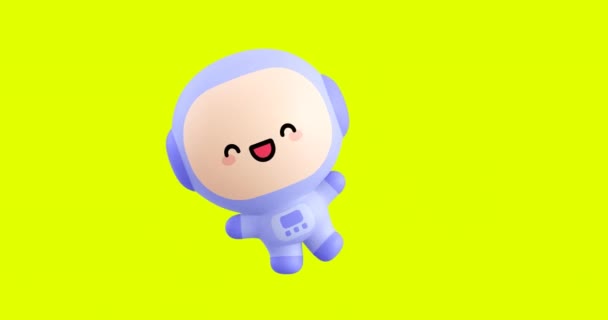 面白いループ漫画カワイイ宇宙飛行士のキャラクター かわいい感情や動きのアニメーション 4Kビデオ — ストック動画