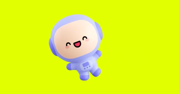 Funny Looped Cartoon Kawaii Astronaut Postava Roztomilé Emoce Pohybová Animace — Stock video