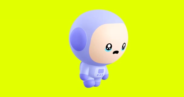 Funny Looped Personaggio Astronauta Cartone Animato Kawaii Carino Emozioni Animazioni — Video Stock