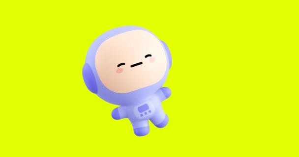 Funny Looped Cartoon Kawaii Astronaut Character Cute Emotions Move Animation — Stock Video