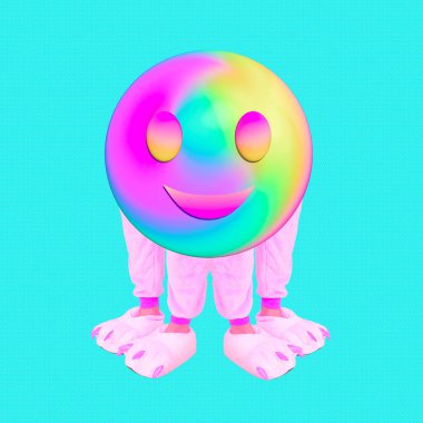 Çağdaş dijital kolaj sanatı. Komik gülen karakter..