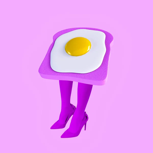 Seni Kolase Digital Kontemporer Karakter Lucu Lady Eggs Istirahat Kehidupan — Stok Foto