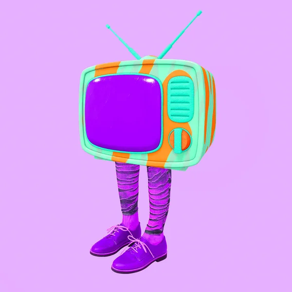 現代のデジタルコラージュアート 面白いレトロなテレビキャラクター ヴィンテージ ニュース偽 心理学の概念 — ストック写真