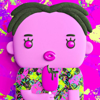 Üç boyutlu komik avatar. Dondurmalı gelecekçi siber çocuk. Video oyunları, NFT, VR ve kripto kavramı. Metaverse karakteri