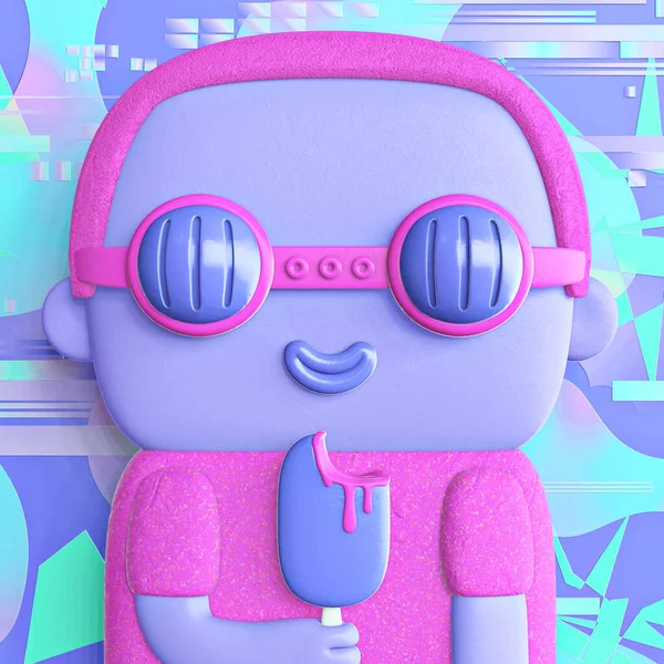 Boyutlu Komik Avatar Dondurmalı Gelecekçi Siber Çocuk Video Oyunları Nft — Stok fotoğraf