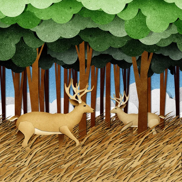 Deer made from recycled paper craft background — Stock Photo, Image