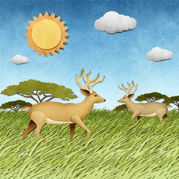 Deer made from recycled paper craft background — Stock Photo, Image