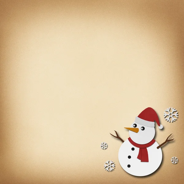 Snowman recycled paper craft on paper background. — Stock Photo, Image