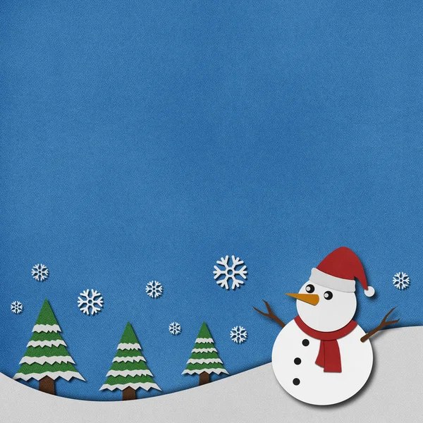 Snowman recycled paper craft on paper background. — Stock Photo, Image