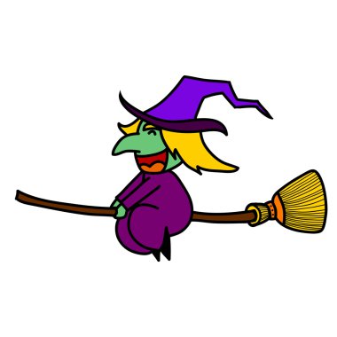 bir süpürge üzerinde uçan cadı