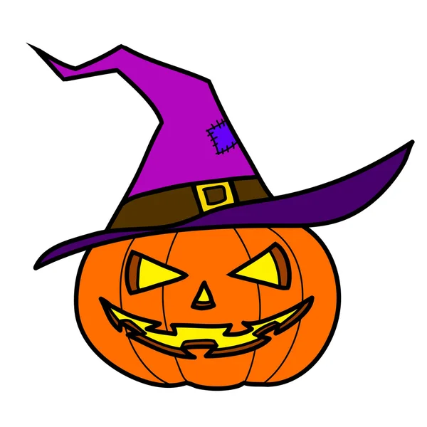 Calabaza en sombrero de bruja — Vector de stock