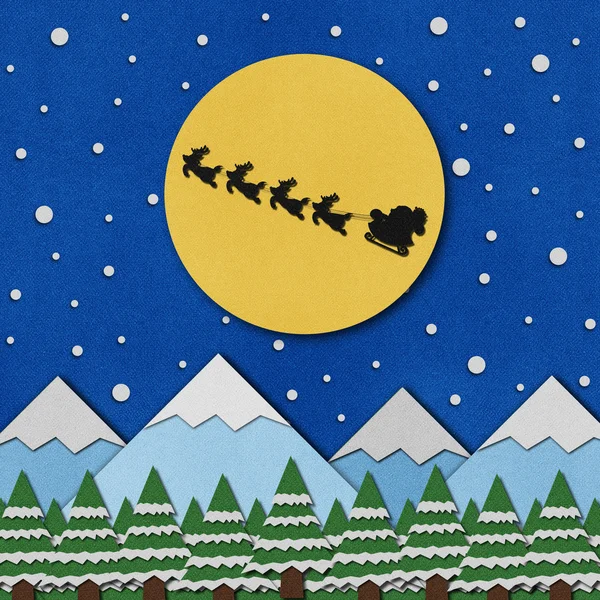 圣诞老人的雪橇回收纸模背景. — 图库照片