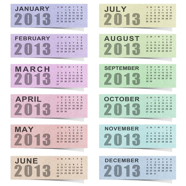 Calendar 2013 on blank note paper . — Stock Photo, Image