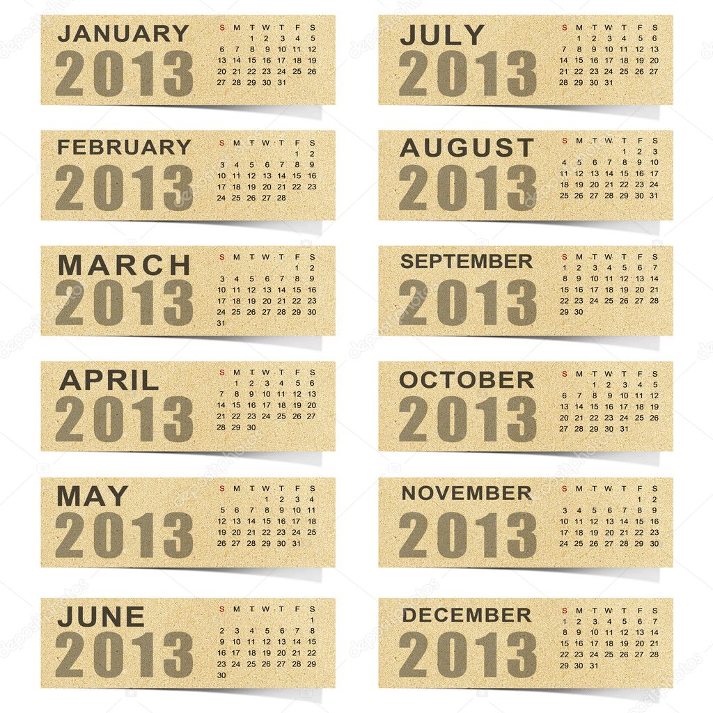 Calendar 2013 on blank note paper .