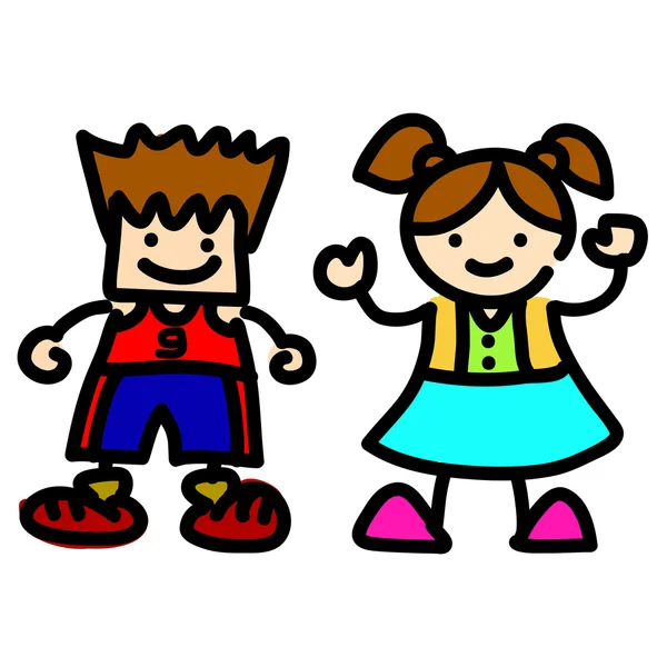 Leuke jongen en meisje in cartoon vectorillustratie — Stockvector
