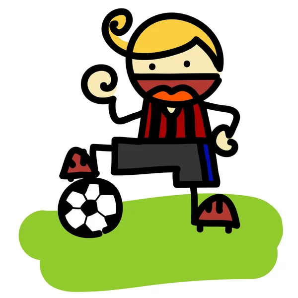 Vectorillustratie, schattige jongen spelen voetbal, tekenfilm concept, witte achtergrond. — Stockvector