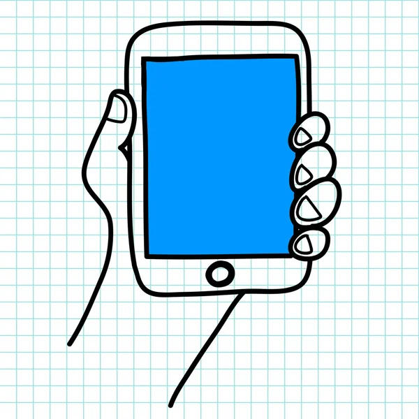 Mano tenendo il telefono cellulare. Illustrazione vettoriale . — Vettoriale Stock