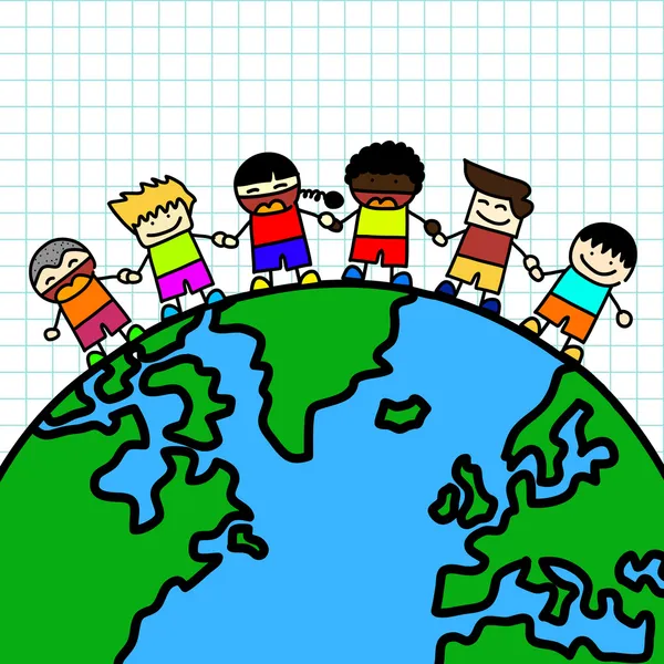 Kids holding hands the planet earth .Vector — Stock Vector