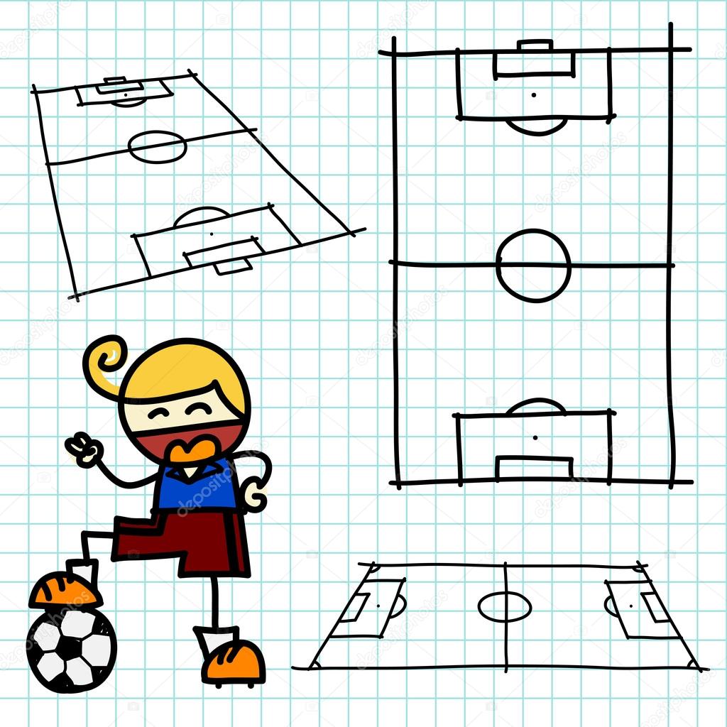 Hand draw soccer field . Vector