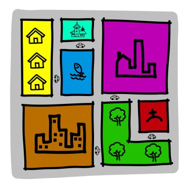 Hand draw city map ,zoning .Illustration clipart