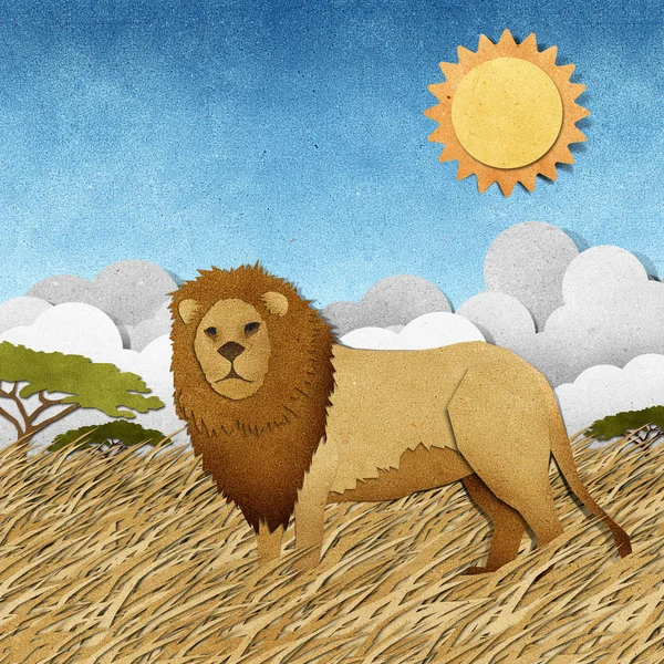 Lion made from recycled paper background — Stock Photo, Image