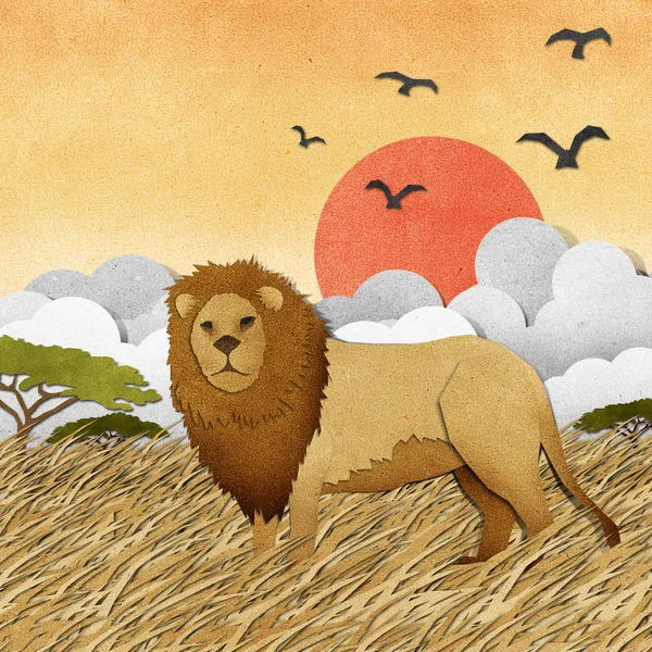 Lion made from recycled paper background — Stock Photo, Image