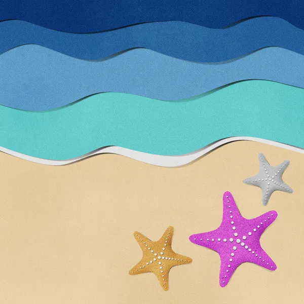 Sjöstjärna på stranden återvunnet papper. — Stockfoto