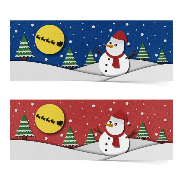 Snowman recycled papercraft on paper background. — Stock Photo, Image