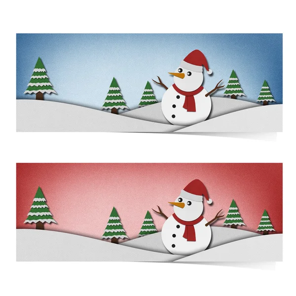 Snowman recycled papercraft on paper background. — Stock Photo, Image