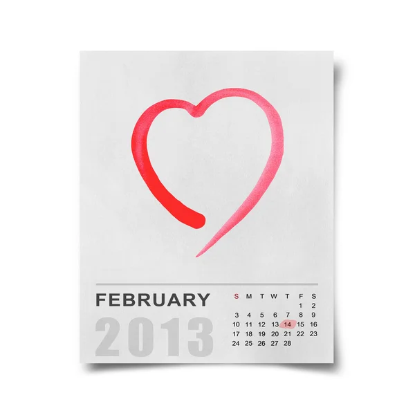 Kalender 2013 en rood hart op Opmerking papier. — Stockfoto