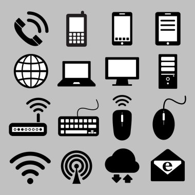 Mobil cihazlar, bilgisayar ve ağ bağlantıları Icon set