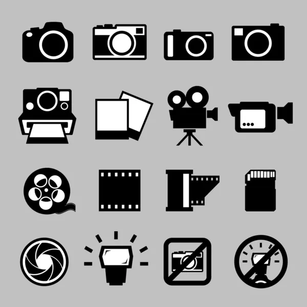 Set van camera en video pictogrammen — Stockvector
