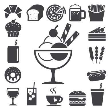 Fast food ve tatlı Icon set.