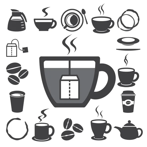 Kaffe kopp och te kopp ikonen set.illustration — Stock vektor