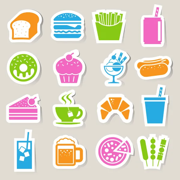快餐食品贴纸图标集 — 图库矢量图片