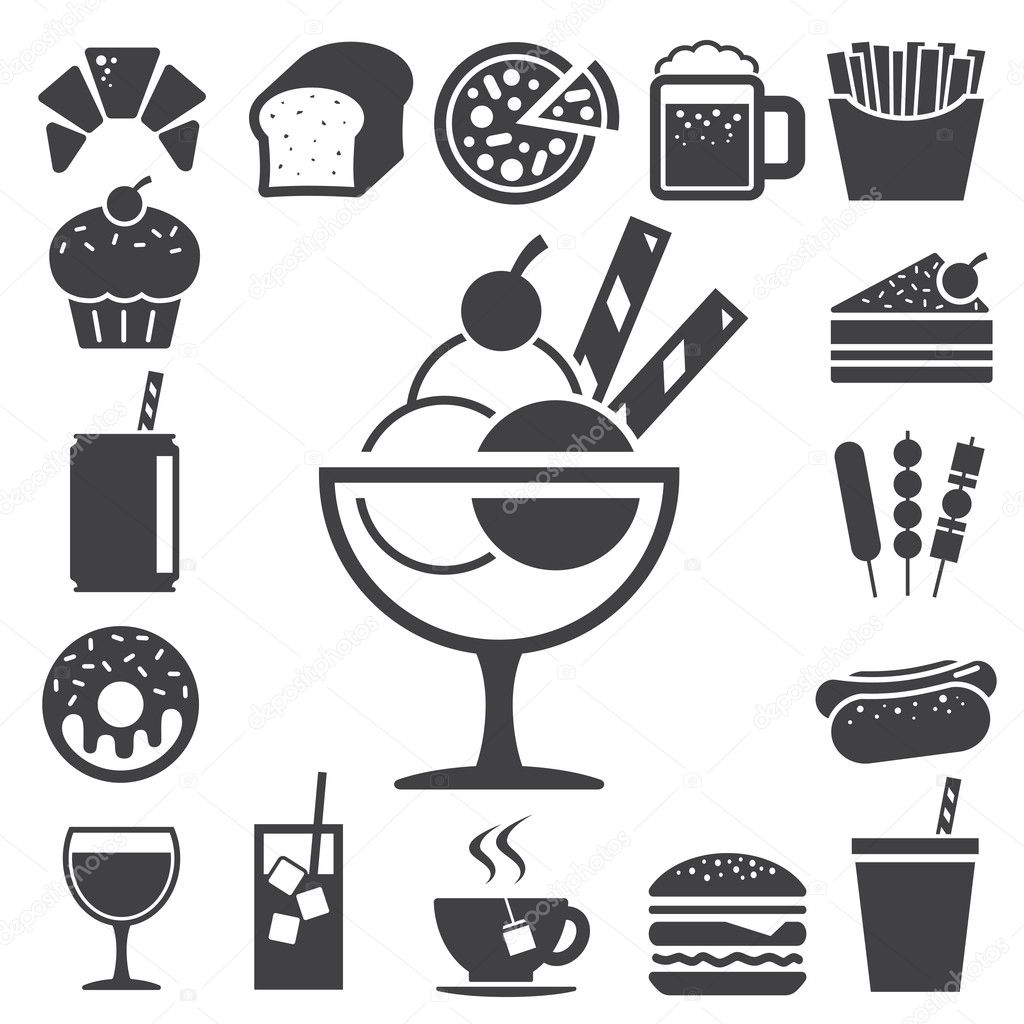 Fast food and dessert icon set.