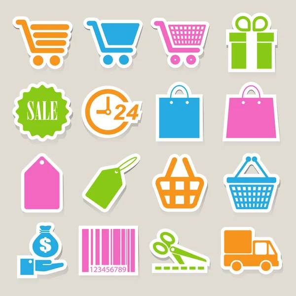 Adhesivo de compras iconos conjunto . — Archivo Imágenes Vectoriales