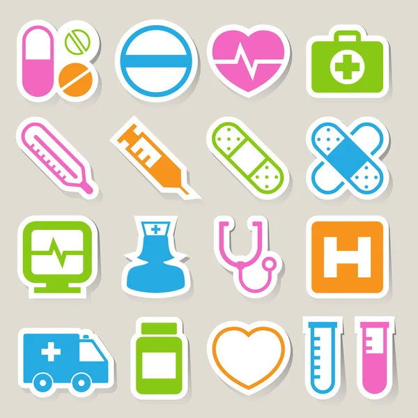 Conjunto de iconos de pegatina médica. Ilustración — Vector de stock