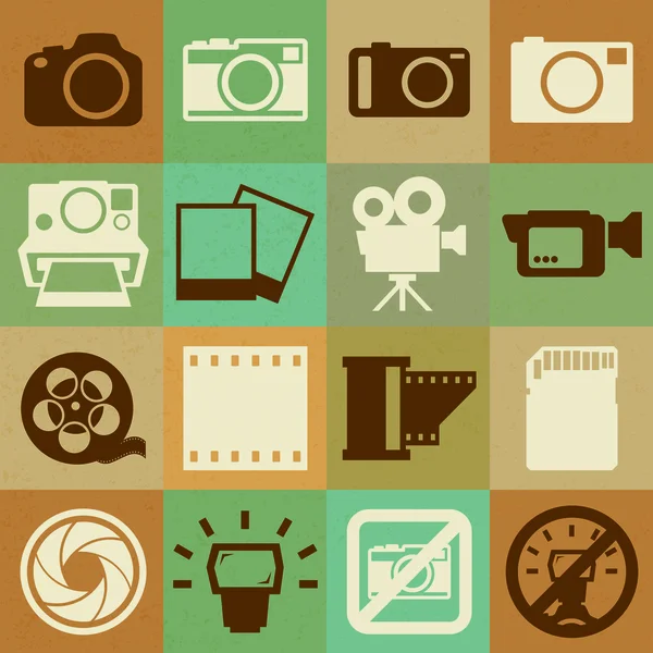 Conjunto de iconos retro de cámara y vídeo — Vector de stock