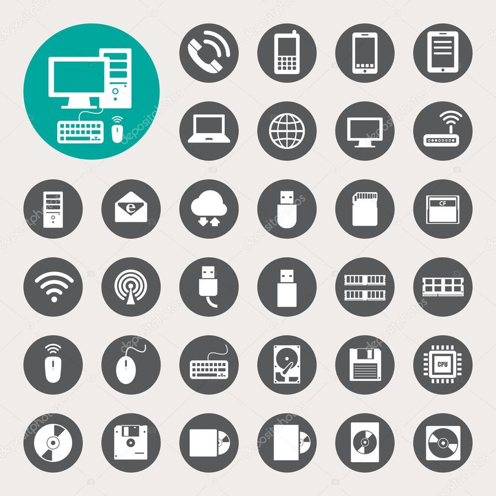 Mobile devices , computer and network connections icons set.