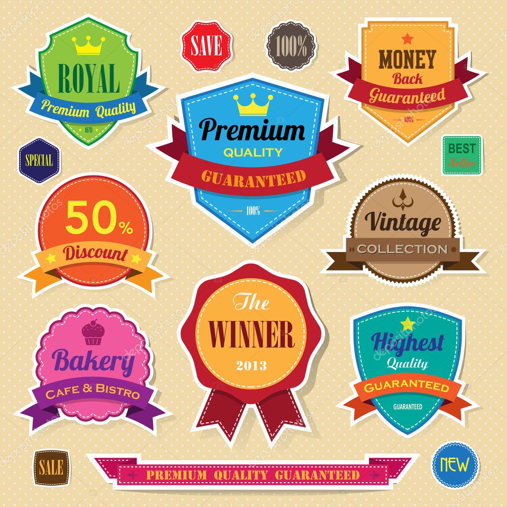 Set of retro vintage sticker badges and labels.eps10