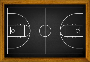 Basketbol sahası içinde ahşap çerçeve.