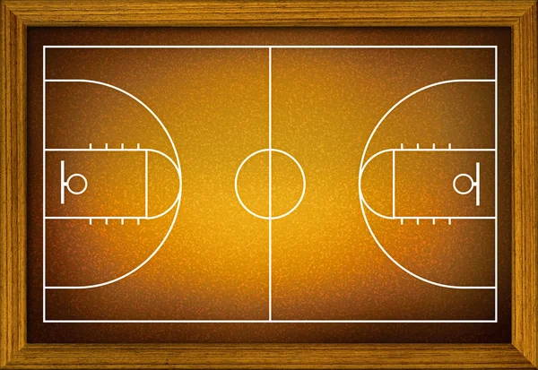 Basketbalveld in het houten frame. — Stockfoto