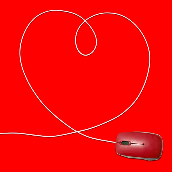 Ποντίκι του υπολογιστή με το καλώδιο σε σχήμα καρδιάς — Φωτογραφία Αρχείου