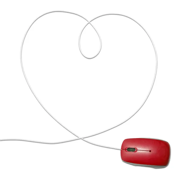 Rato de computador com fio em forma de coração — Fotografia de Stock