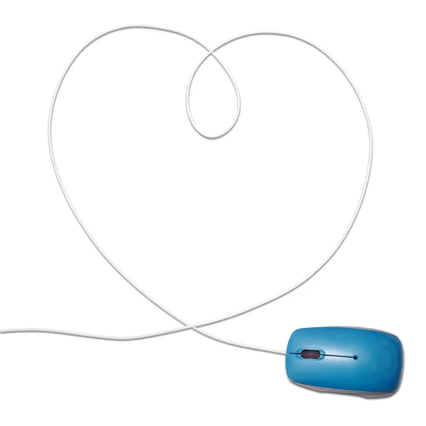 Ratón de ordenador con alambre en forma de corazón — Foto de Stock