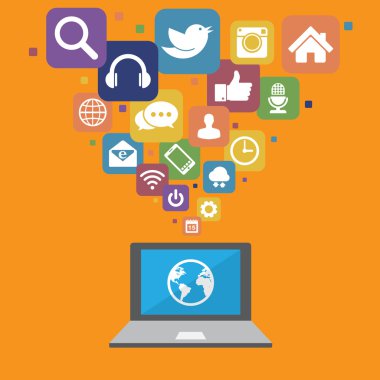 laptop ile Sosyal Medya simgeler