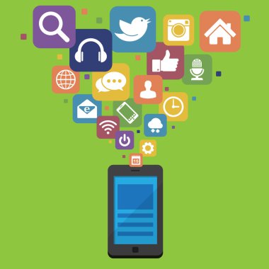 Sosyal medya simgelerine sahip akıllı telefon